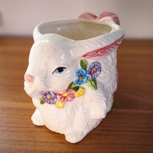 Easter Bunny Mug-Vintage Bunny With Ribbon Handle-Holds 12 oz-For Coffee Tea